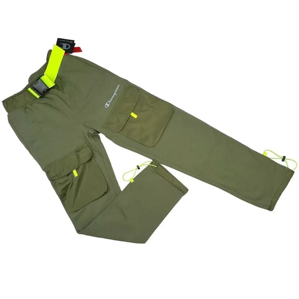 New Champion Men US XS Olive Fleece Pants Patch Pockets Sport Warm Joggers - Picture 10 of 13